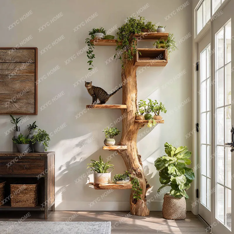 Solid wood cat climbing frame household small apartment does not occupy a vertical integrated wall pet climbing rack