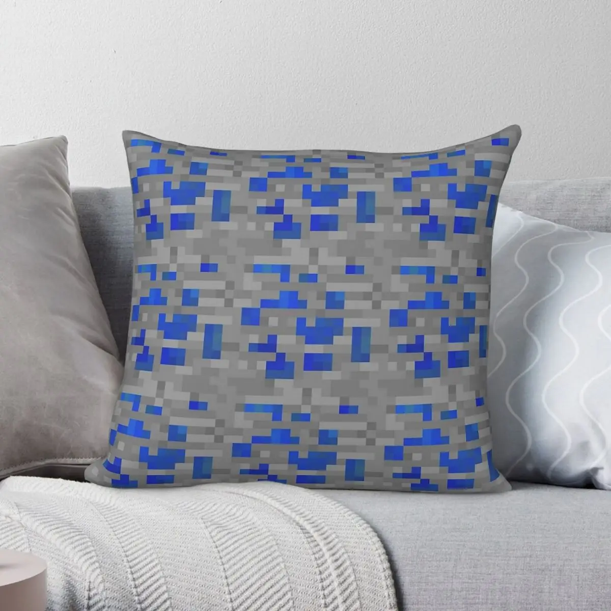 Lapis Lazuli Block Meme Pixel Square Pillowcase Polyester Linen Velvet Printed Decorative Pillow Case Room Cushion Cover 45x45