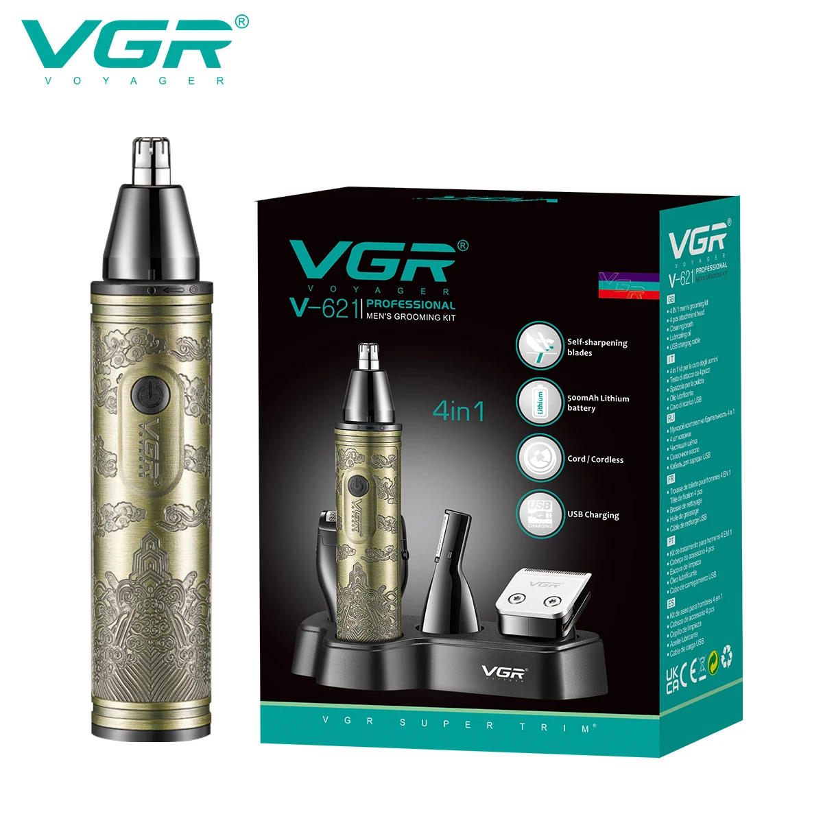 

Vgr 621 Vgr 4 в 1, набор машинки для стрижки волос для мужчин, профессиональный триммер для бороды, набор для стрижки волос типа C, 43