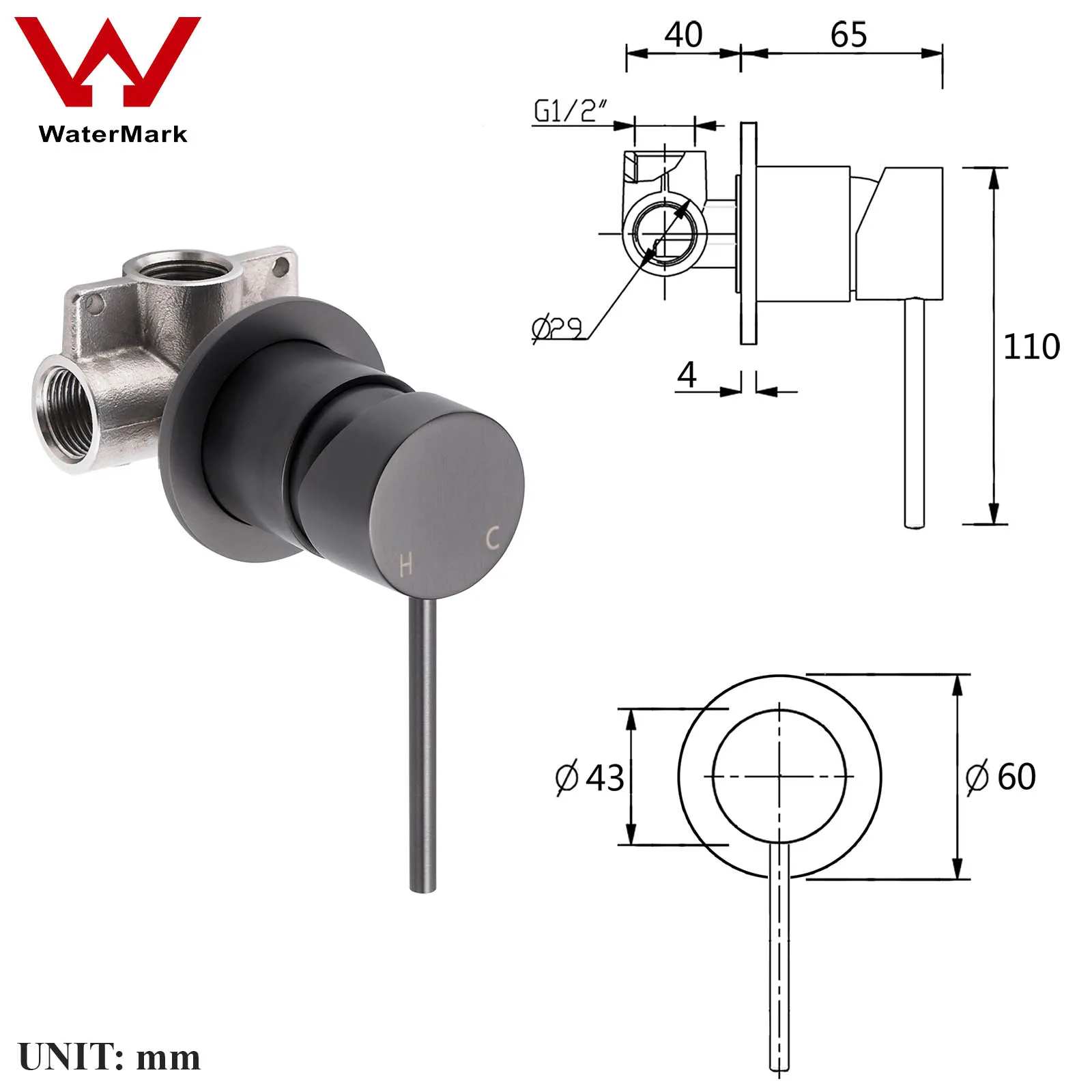 **Sydney Stock** KYLINS 2 In 1 Shower Head Set Round 8/10/12/16'' Rainfall Head Gooseneck Arm Mixer Taps Set Gun Metal Grey WELS