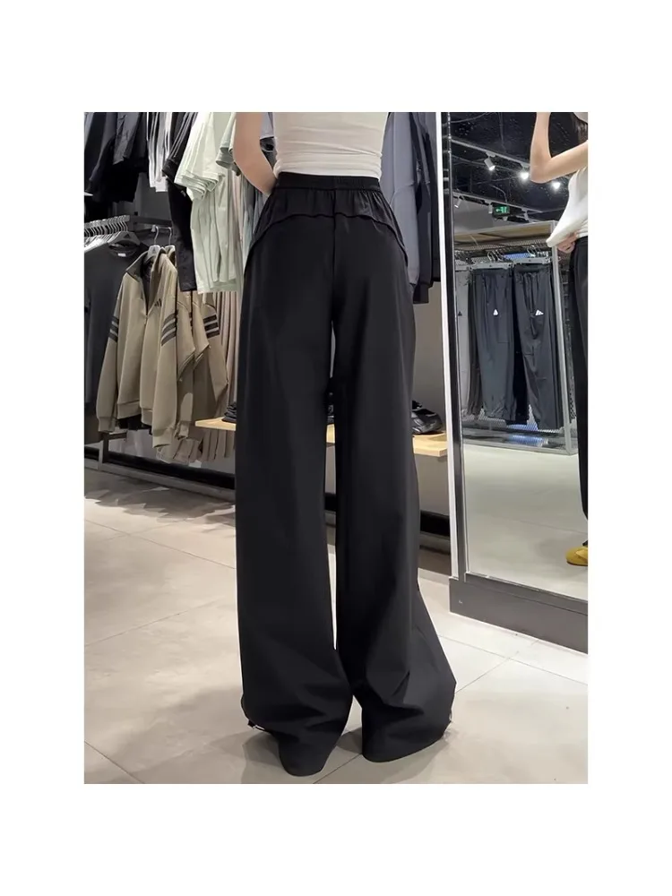 

Свободные брюки с высокой талией в американском стиле, женские, весна-лето-осень, большие размеры, тонкие, быстросохнущие, повседневные спортивные брюки