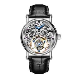 Haofa 1602skeleton Flying Tourbillon Manual Winding Plum Screws Classical Carving 42h Power Storage 30m Waterproof Leather Strap