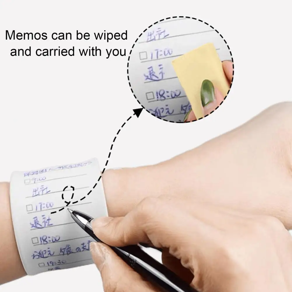 2Pcs Silicone Note Bracelet Eraser Ballpoint Pen Set Waterproof Reusable Memo Wristband with Ruler To-do List Wristband