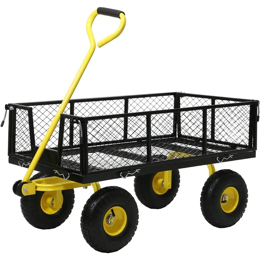 Steel Garden Cart, 2-in-1 Heavy Duty Utility Wagon 900 LBS Capacity Carts with Removable Mesh Sides to Convert into Flatbed, 24