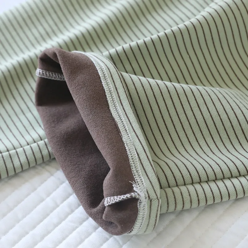 جديد خريف/شتاء 2025 سراويل نوم نسائية مع سراويل مخططة مخملية ، سراويل منزلية سميكة فضفاضة دافئة بيجامة قيعان نسائية