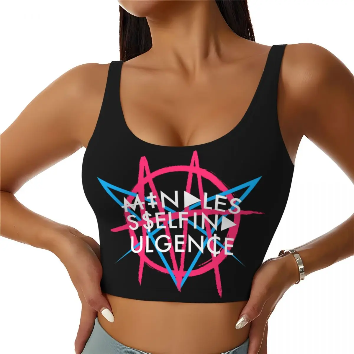 Custom Women's Msi Mindless Hip Hop Punk Rock Self Indulgence Sports Bra Electro High Impact Gym Workout Yoga Crop Tank Tops