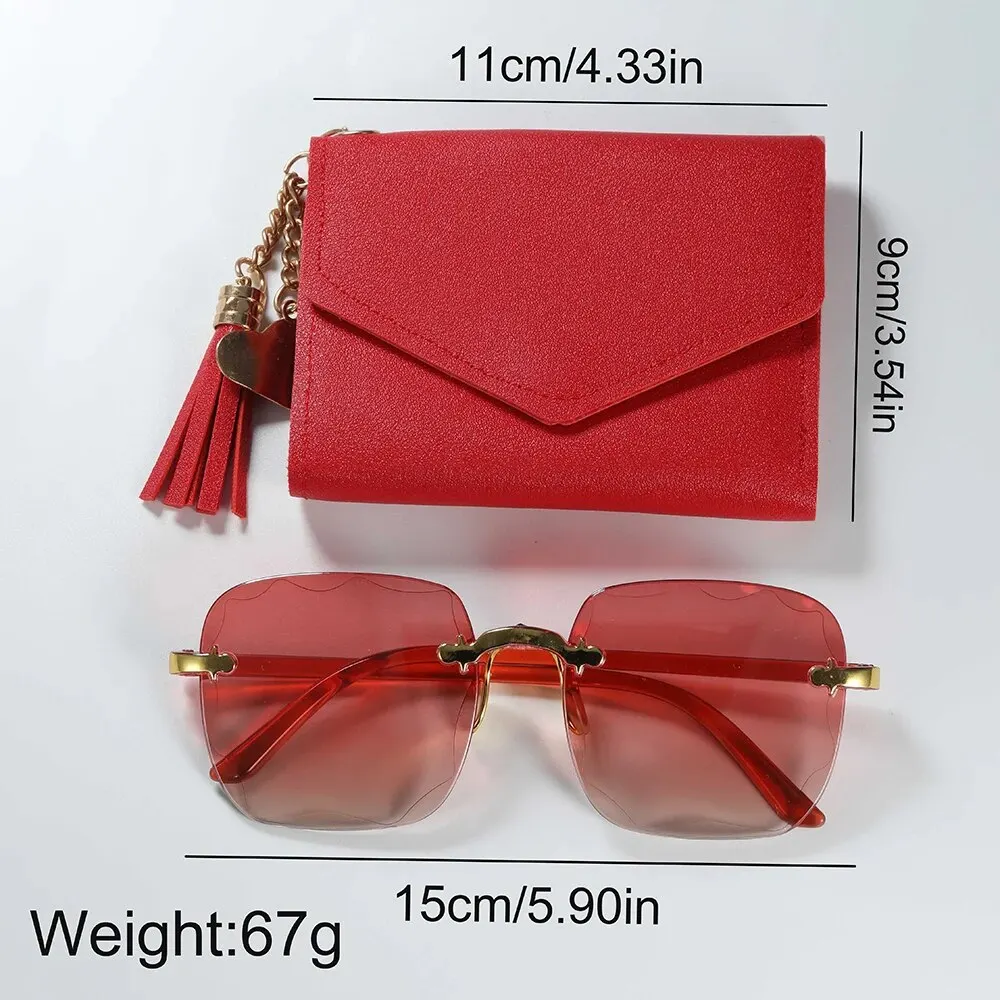 Fashion Women Watches Glasses Wallet Set Casual Leather Belt Quartz Wristwatches Ladies Tassel Pendant Wallet Montre Femme