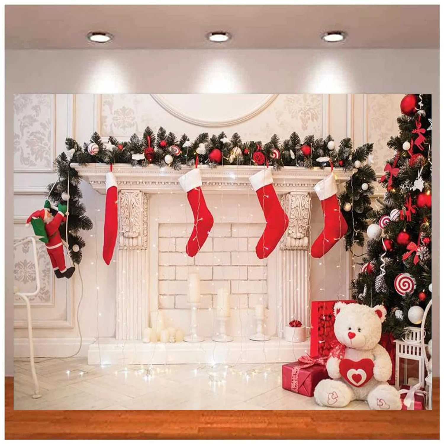 Photography Backdrops For Fireplace Christmas Tree Decoration Kids Photo Children's Room Photo Background Banner