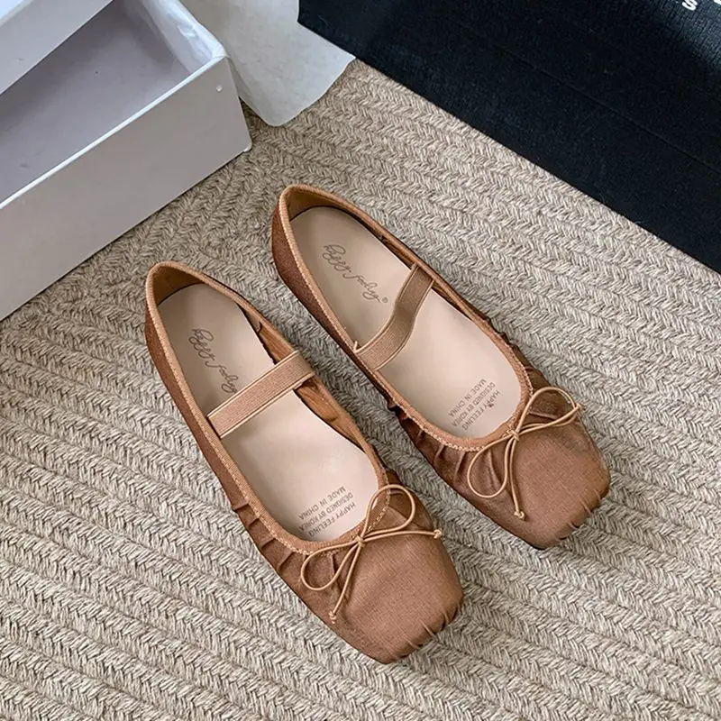 2024 New Spring Summer Flat Ballet Shoes Women\'s Shoes Retro Satin Mary Jane Shoes Ballet Flat Women Casual Loafer Zapatos Mujer