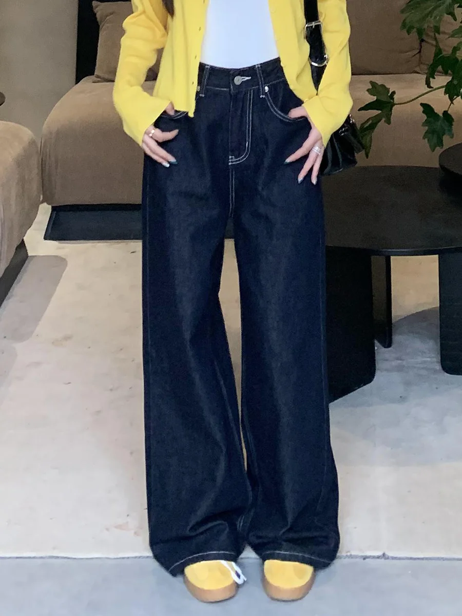 

Spring Summer Korea-Style Women High Waist Solid Jeans Loose Straight Denim Pants Female Fashion Wide Leg Casual Trousers