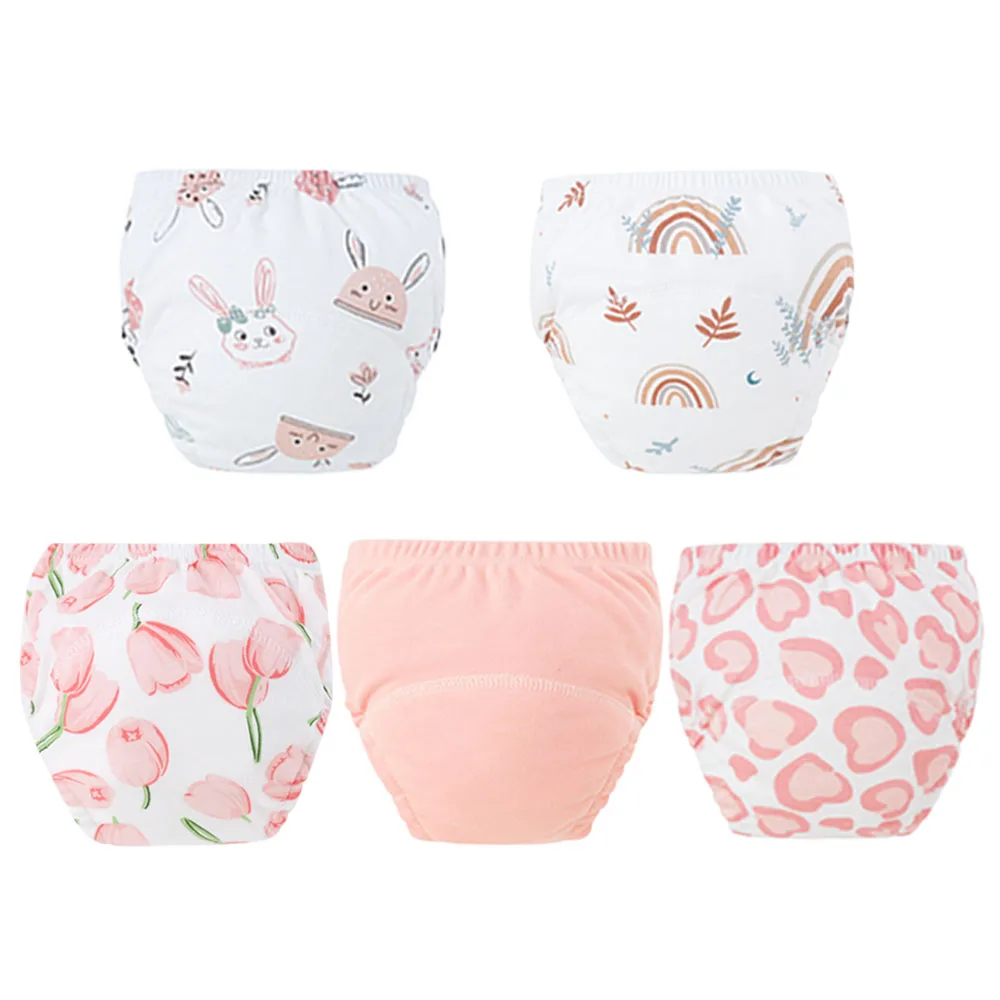 

5 шт., хлопковые штаны для приучения к горшку для маленьких мальчиков и девочек, мягкие дышащие быстросохнущие моющиеся подгузники с милым животным дизайном, нижнее белье