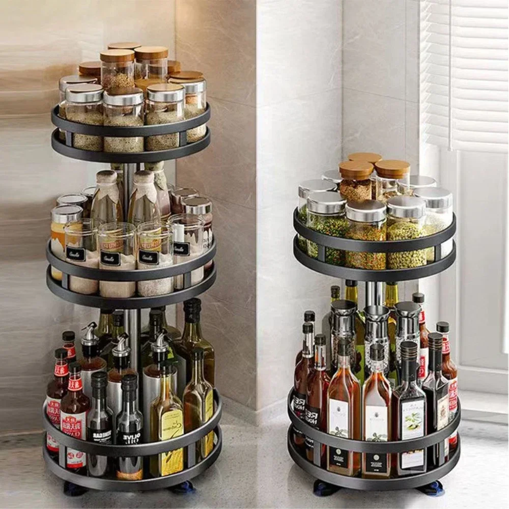 Rotating Storage Racks Spice Oil Vinegar Dispenser Condiment Holder Kitchen Organizer Multi-Layer Seasoning Adjustable Shelves