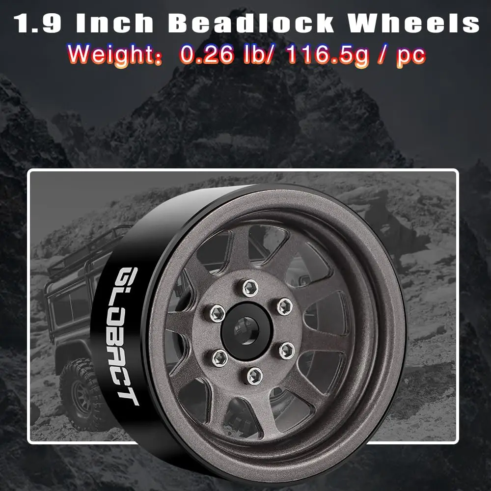 GLOBACT 1.9inch Aluminum Beadlock Wheels Rims RC Wheel Hub for TRX4 TRX6 Axial SCX10 II III Redcat 1/10 RC Crawler Upgrade Parts