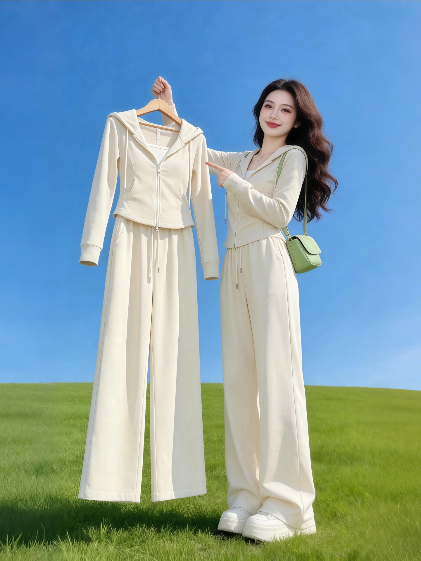 

Spring Autumn Women's Sporty Hoodie Set Small Size Age-Defying Wide Leg Pants Two-Piece Suite Casual Comfortable Fashionable