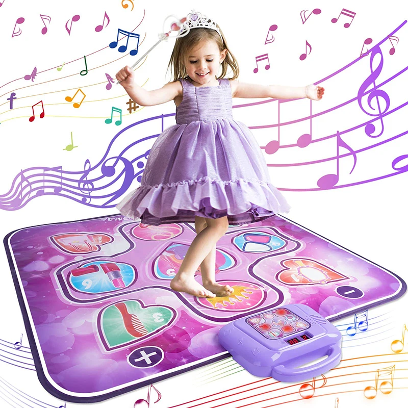 QWZ Dance Mat Toys Kids Game Dance Pad with LED Lights 6 Game Modes Adjustable Volume Built-in Music for Girls Ages 3-10 Gifts