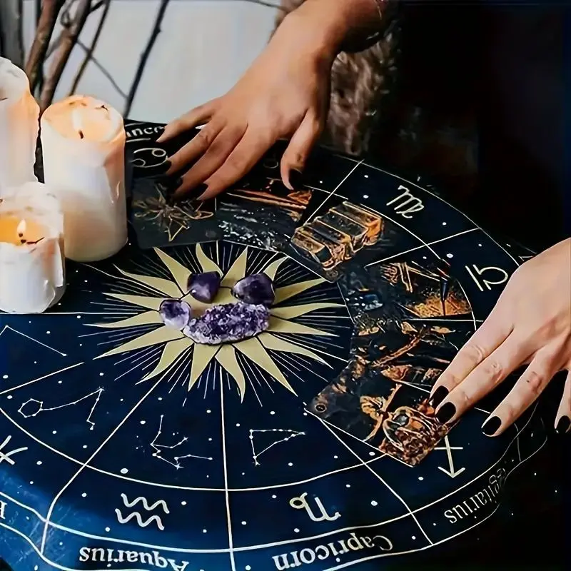 VIKAMA Deep Blue Zodiac Star Chart Tarot Tablecloth Altar Cloth for Divination Spiritual Meditation Room Decor Pagan Wiccan
