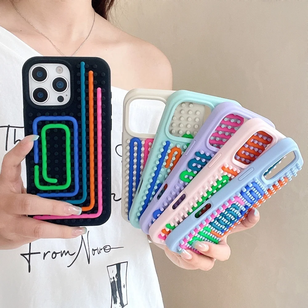 Funny Sensory Activity Board Silicone Decompression Phone Case For iPhone 16 15 14 13 Pro Max DIY Creative Silicone Soft Cover
