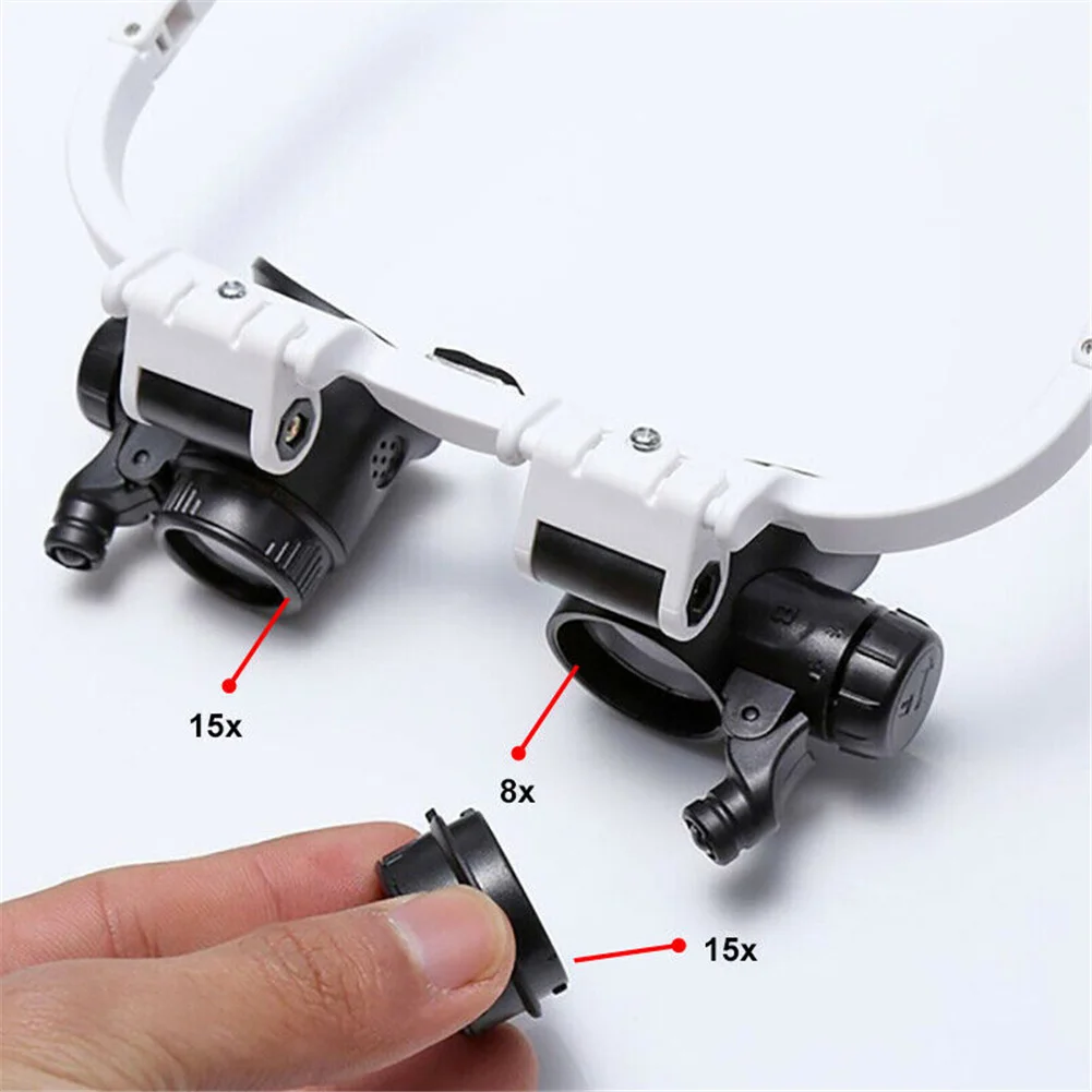 Size Adjustable Head Mounted Led Light Loupe Acrylic Lens Double Eyeglass Magnifying Glass Ergonomic Multipurpose For Watch