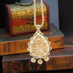 Gold Color Morocco Algeria Wedding Necklace Arabic Women Sunflower Pendant Necklace Caftan Jewelry Bride Bijoux