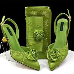 Green Women Shoes And Bag Set African Ladies High Heels Evening Pumps Match With Handbag Clutch Sandals Femmes Sandales CR955