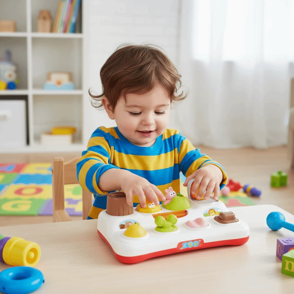 

Baby Montesorri with Buttons Hide and Seek Peekaboo Switch Box Early Learning Hand-eye Coordination Sensory Educational Toy