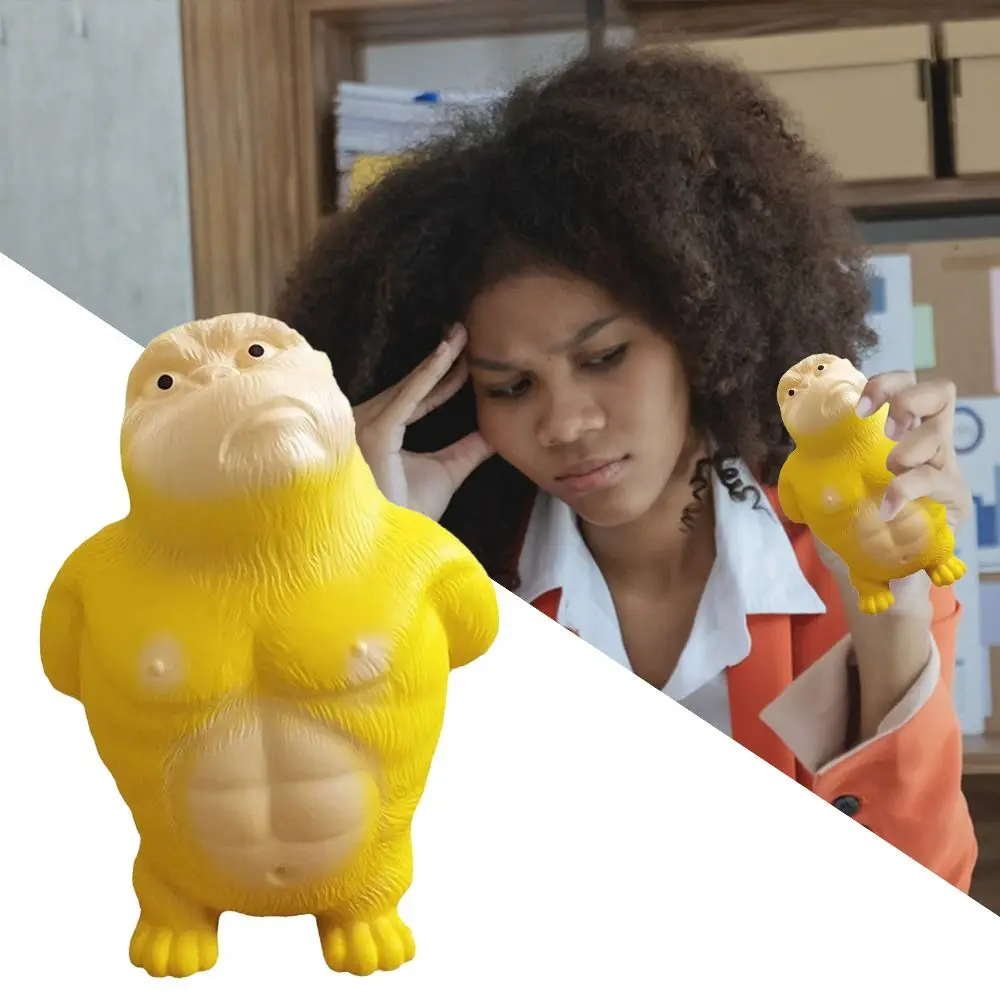 Presente amarelo espremendo brinquedos pvc descomprimir estresse alívio brinquedos crianças dos desenhos animados orangotango king kong brinquedos