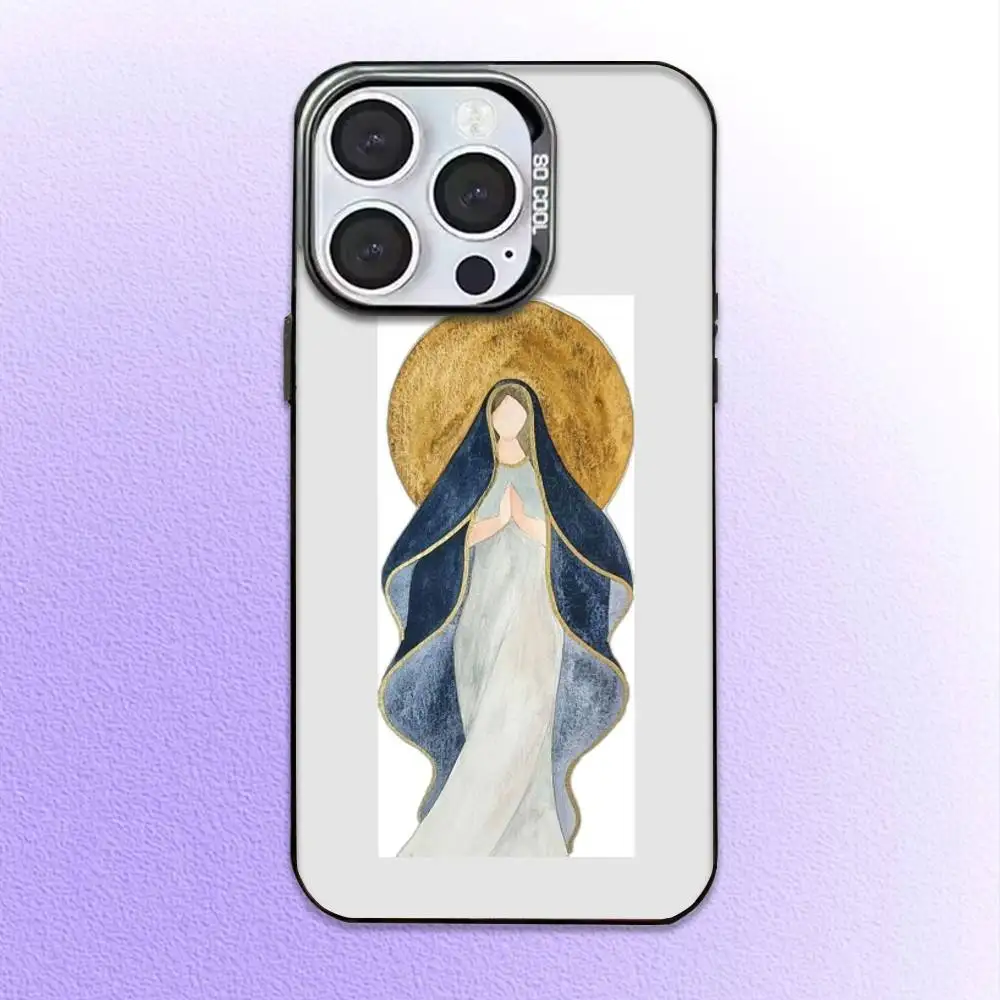 حافظة هاتف فيرجن دي غوادالوبي بيليف لهاتف آيفون 17,16,15,14,13,12,11 بلس، غطاء داخلي مطلي بالفضة ملون من برو ماكس