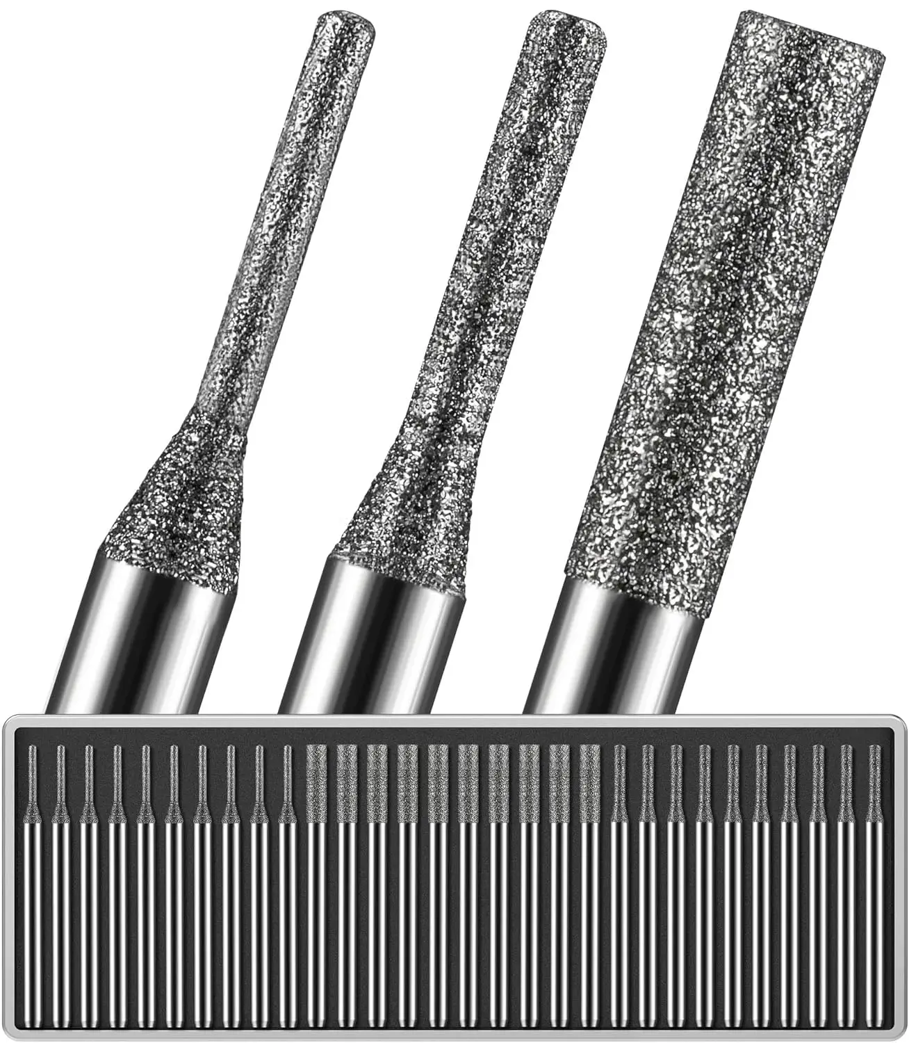 

Набор алмазных сверл (30 шт.): насадки 1 мм, 2 мм, 3 мм, зернистость 150, для шлифовки стекла, камня, ювелирных изделий, металла