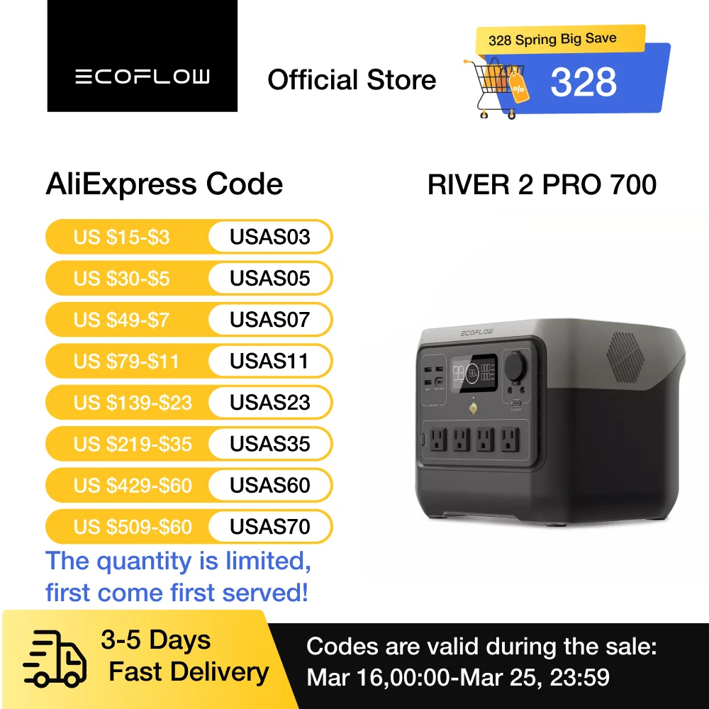 

Портативная электростанция ECOFLOW RIVER 2 Pro 700, 716Wh LiFePO4 батарея, 4x800 Вт розетки переменного тока, солнечный генератор