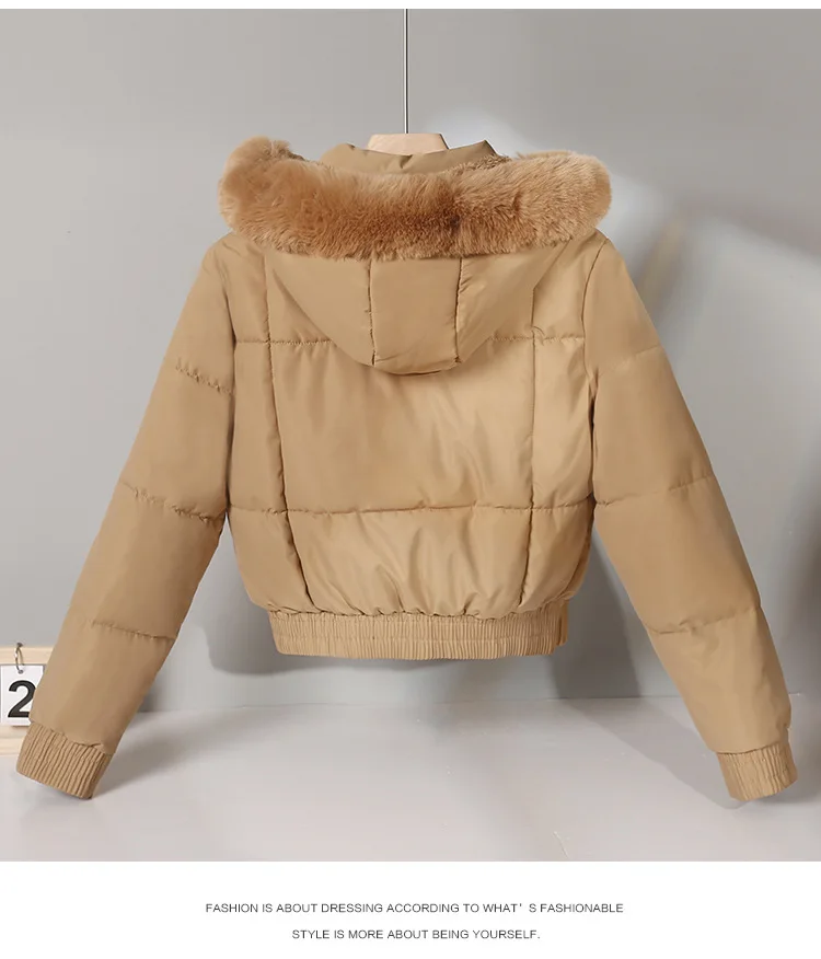 Modne zimowe parki ze sztucznego futra damskie kurtki ocieplane bawełną z polarową podszewką, płaszcze z kapturem, grube futrzane kołnierz, ciepłe płaszcze studenckie.