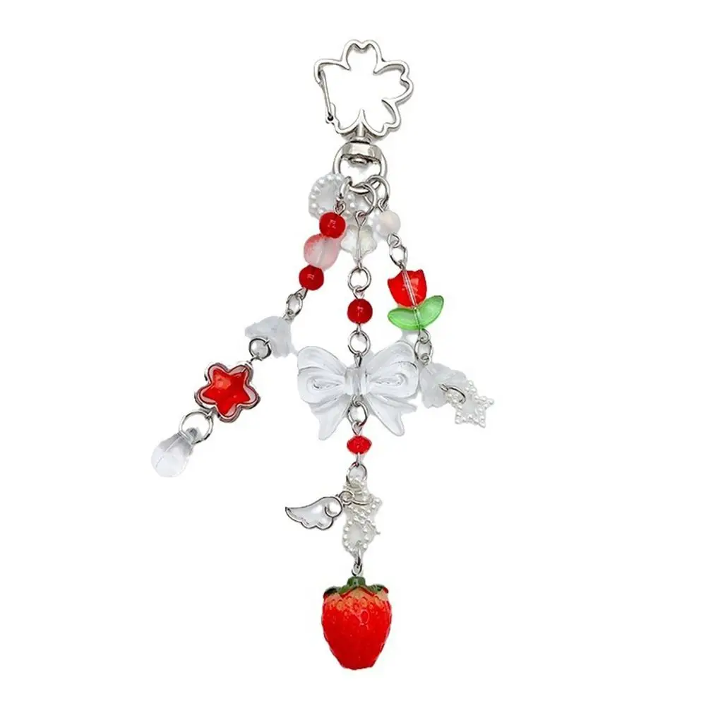 

New Bow Pendant Strawberry Peach Keychain Cute Design Y2K Aesthetic Charm Key Ring Handbag Accessories Keychain Decor