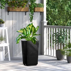 2 Pack Outdoor Tall Plastic Planter Set, Large Flower Pots with Drainage Holes, Durable Plant Pots