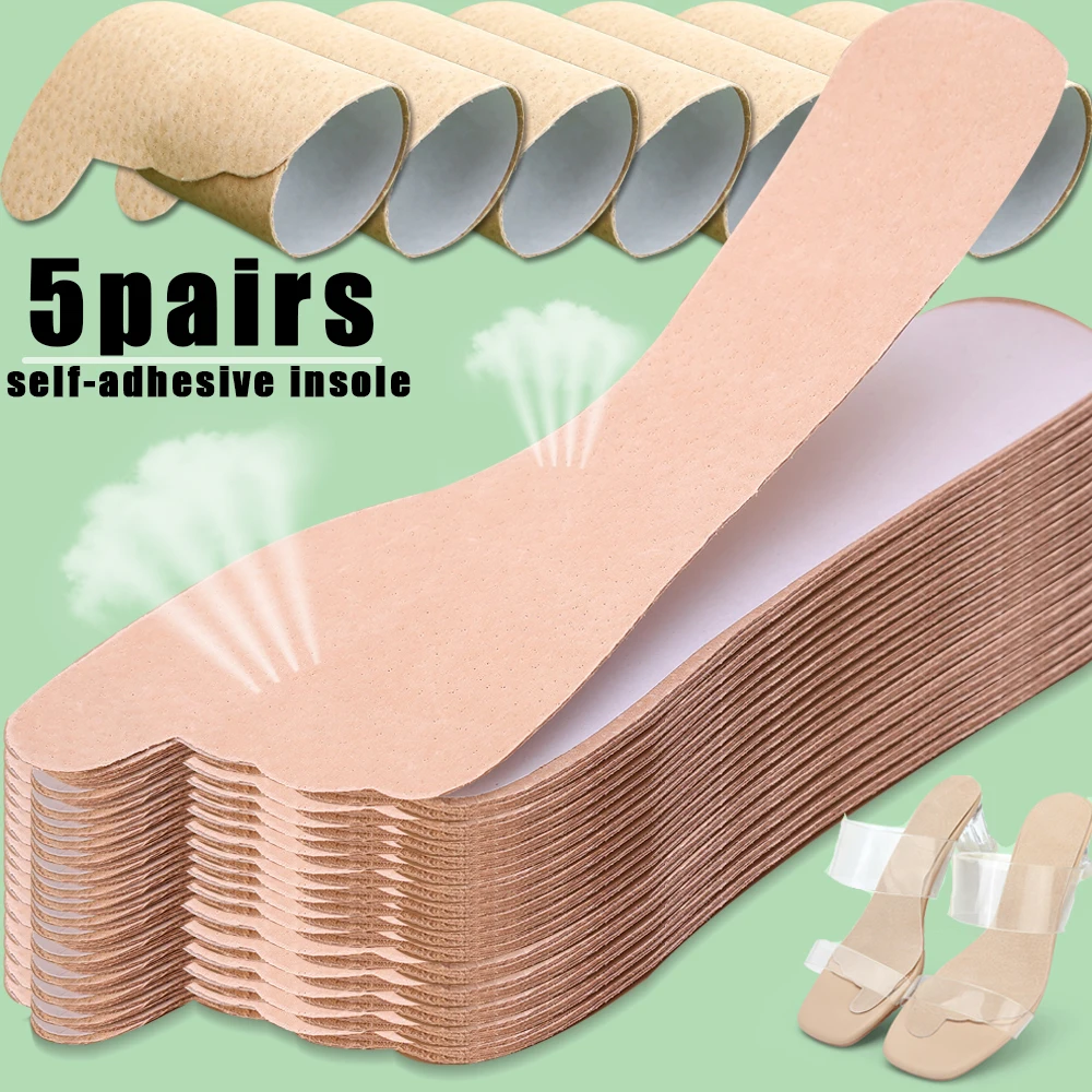 5pairs Self-adhesive Insoles for Sandals Breathable Sweat-absorbing Non-slip Insoles Women Summer Shoe Pad Sandals Stickers