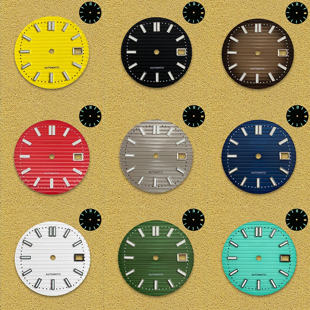 30.5mm S Logo Dial Fit NH35/NH36/4R/7S Japanese Movement Green Luminous High-Quality Watch Modification Accessories Stripe Dial