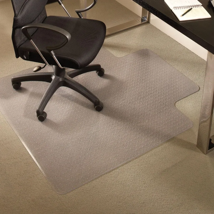 

Clear vinyl chair mat designed for medium pile carpet rectangular shape measuring 46 inches by 60 inches with a beveled edge an