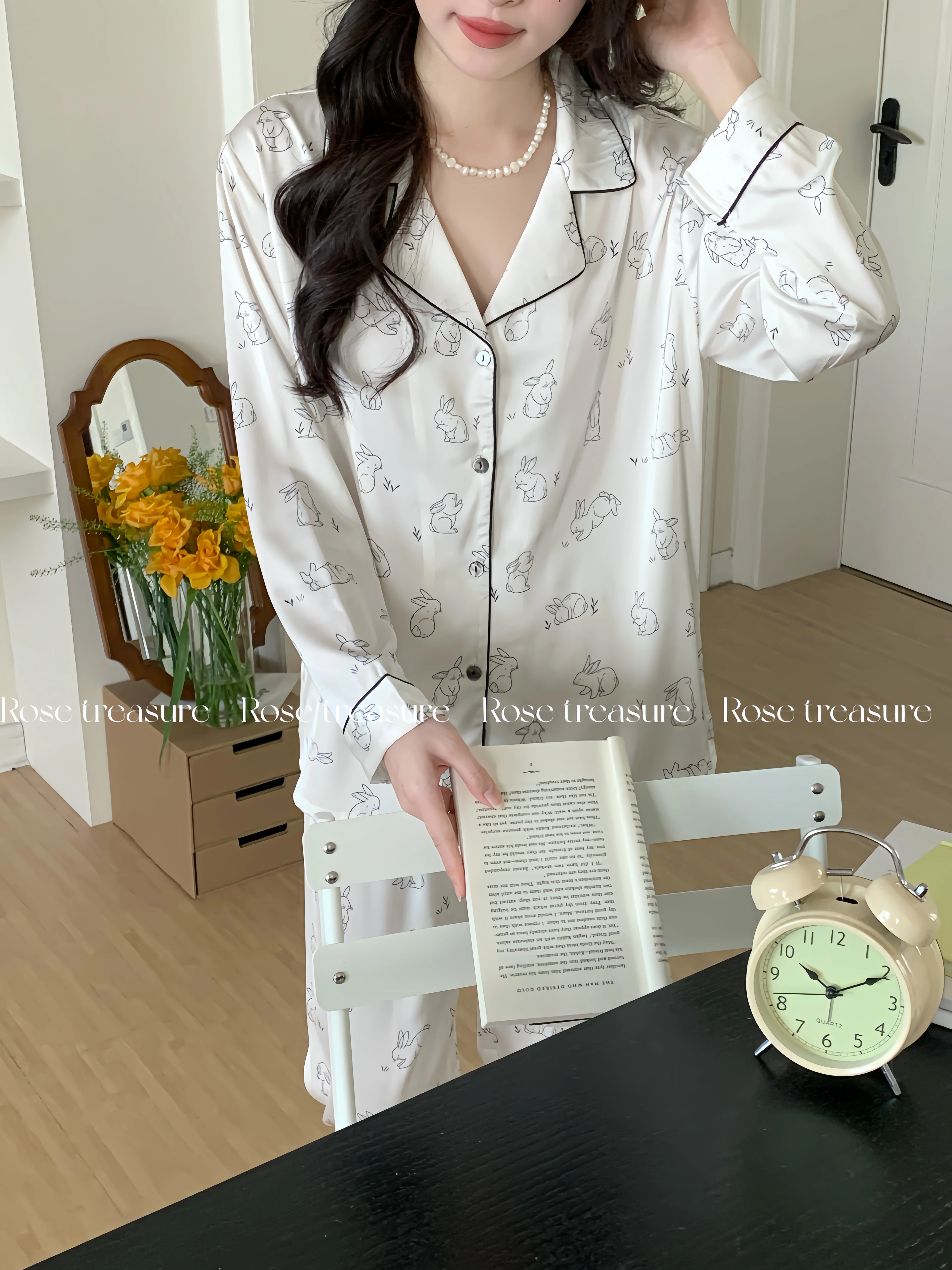 Japanese Original Ins Puppy Printing Long-sleeved Ice Silk High-end Pajamas Are Comfortable Soft Cool Breathable Loungewear Set