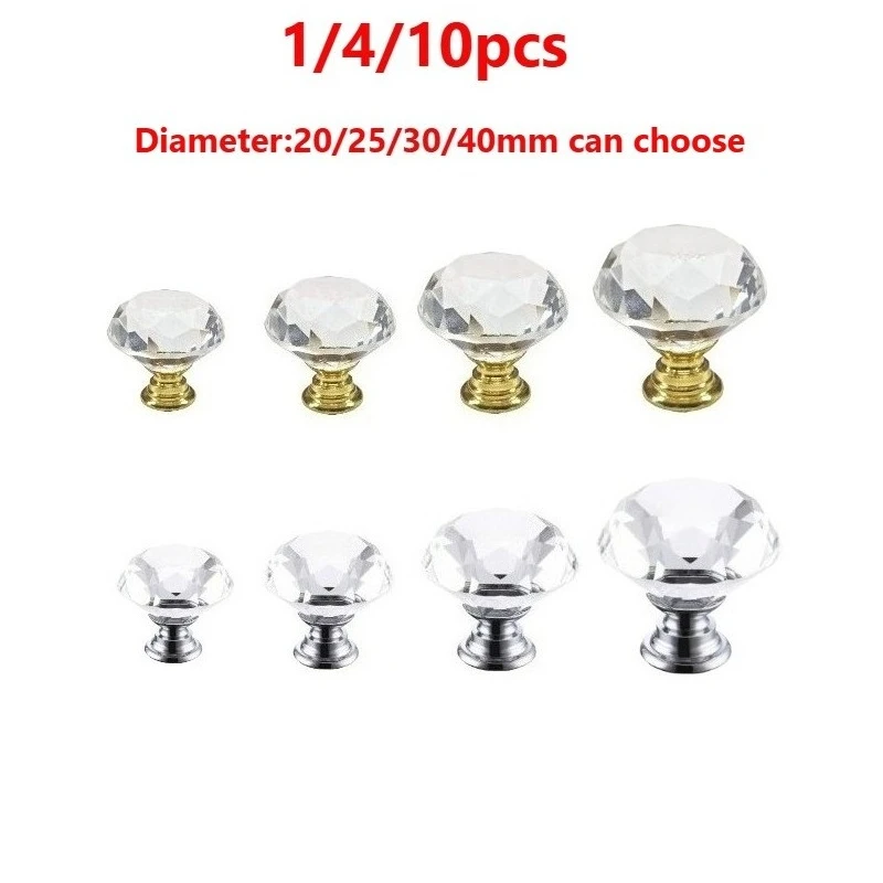 1/4/10pcs Diamond Shape Design Crystal Glass Knobs Cupboard Pulls Drawer Knobs Kitchen Cabinet Handles Furniture Handle luxury