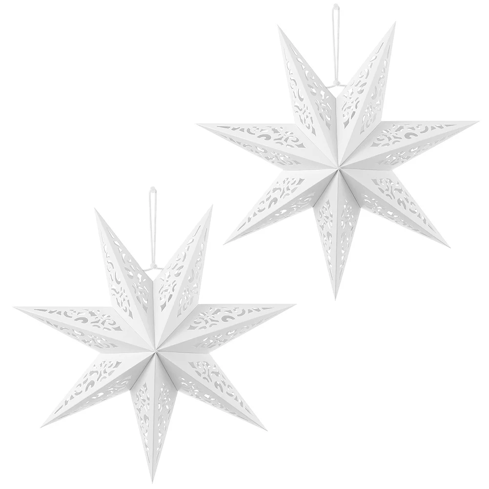 

2Pcs Star Paper Lampshade Hollowed Seven Pointed Birthday Party Ceiling Light Shade Hanging Paper Star Decoration Creative Lamp