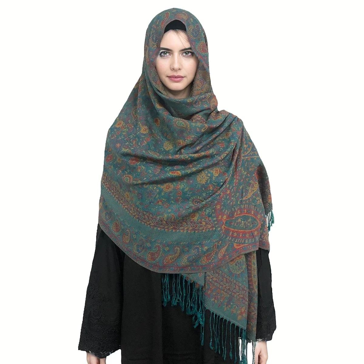 

2024 Hot Sale Cashew Pashmina Shawls Jacquard with Tassels Cashmere Muslim Scarves Hijab Pashmina Shawlsfor Women 185*70cm