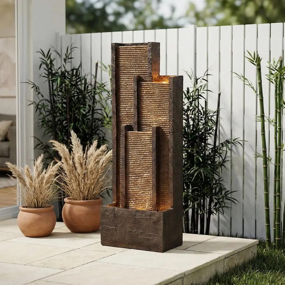 

Уличный и комнатный фонтан из смолы с LED-подсветкой, коричневый, идеально подходит для дома, сада, патио, террасы