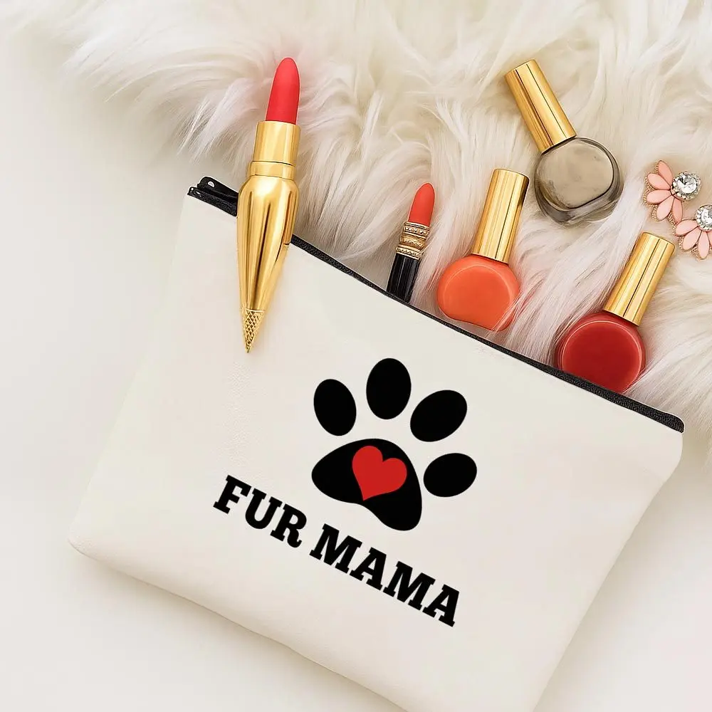 1pc Modern Minimal Graphic Makeup Bag Paw Heart Symbol Black Zippered Travel Toiletry with Floral Design Portable Cosmetic Pouch