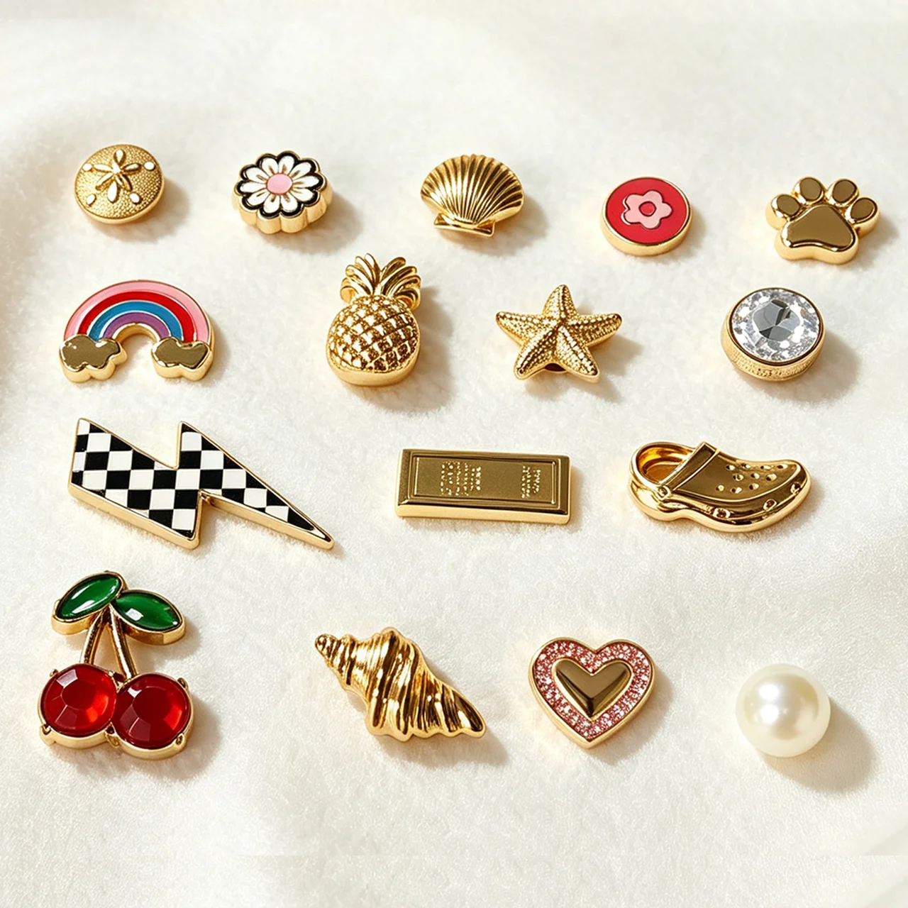8-16Pcs/set Pearl Conch Metal Shoe Charms Decorations Flower Cherry Pins For Sandal For Woman Favorite Birthday Gifts