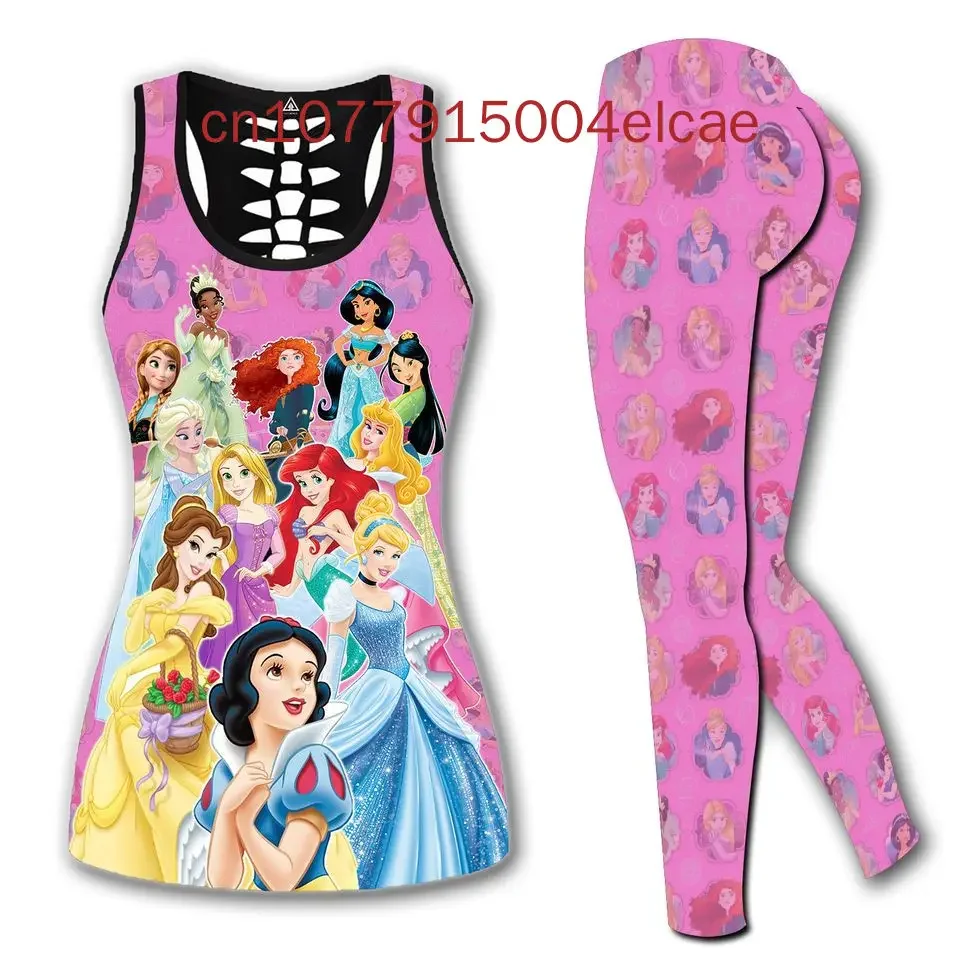 

Женский полый жилет принцессы Диснея Рапунцель с книгами + женские леггинсы, милый комплект для йоги, леггинсы для фитнеса, спортивный комплект