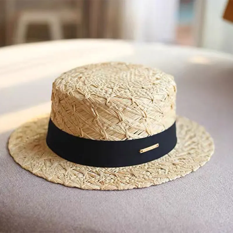 New Fashion Handmade Raffia Grass Straw Hat For Women Summer Beach Casual Cap High Quality Korean Designer Fadora Hat For Woman