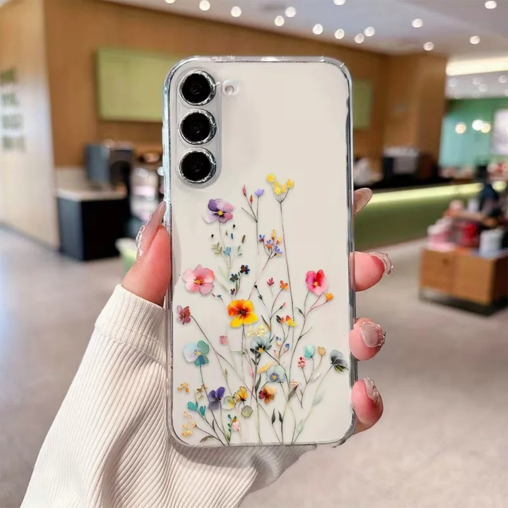 Elegant Flowers pattern Phone Case For Samsung Galaxy A73 A72 A71 A70 A70s A56 A55 A54 A53 A52 A52s A51 5G 4G Clear TPU Cover view 5