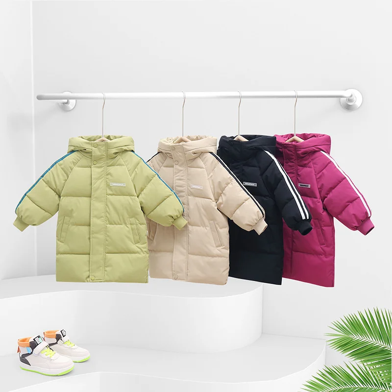 

Children Hooded Down Coats New Boys Girls Autumn Winter Warm Jackets Kids Casual Fashion Long Outerwear Teenager Thicken Clothes