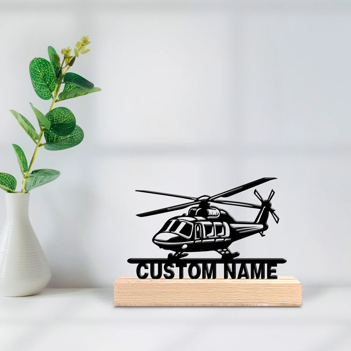 1 Stück Abstrakte Hubschrauber-Kunstfigur mit Holzsockel, Eisen-Skulptur als Geschenk für Mädchen, Zinn-Skulptur mit Holzsockel