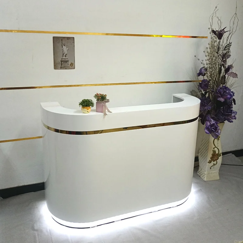 

Curved Aesthetic Reception Desks Led Lights Display Hotel Reception Desks Executive Display Comptoire Accueil Lounge Furniture
