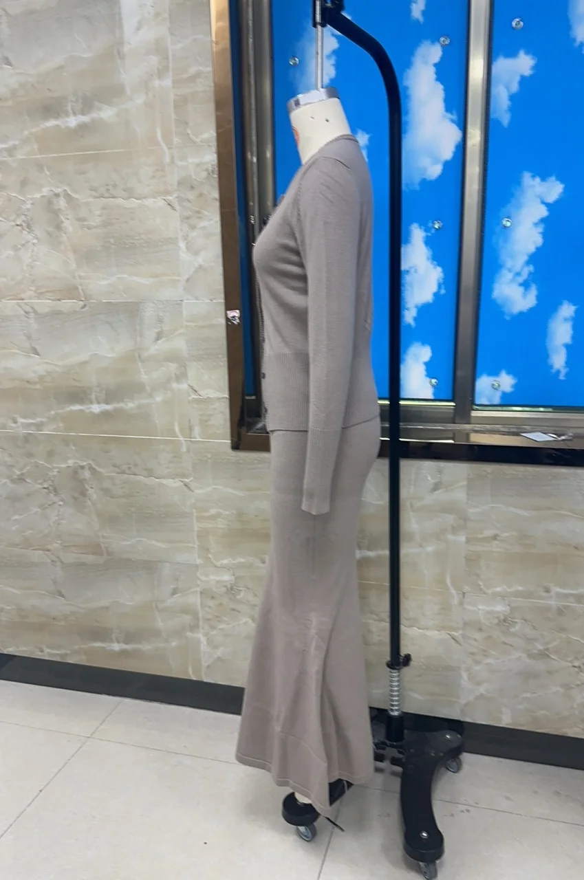 Nova moda feminina 2 peças saia outfits manga longa o pescoço botão acima cardigan saia de malha longa conjunto s m l