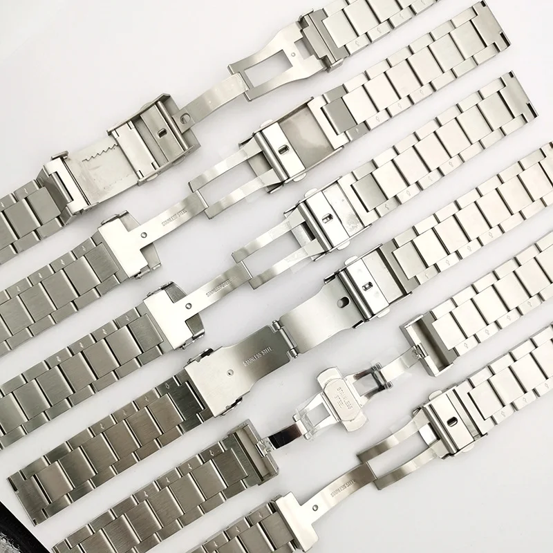 Silver Black Straight End Stainless Steel Quick Release Watch Band Vintage Bracelet 18-24mm Smart Watch Replacement Strap